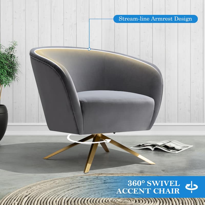 Modern Upholstered 360-degree Swivel Accent Chair Faux Leather Sofa Chair