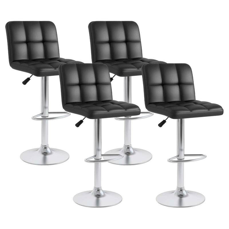 2/4PCS Bar Stools Modern Upholstered Barstools w/Sturdy Footrest - Black - Set of 4