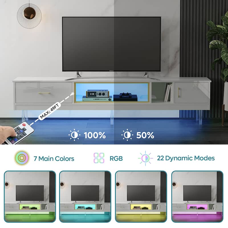 High Gloss LED TV Stands Modern Entertainment Center for 85" TV with Drawer - 80 inches
