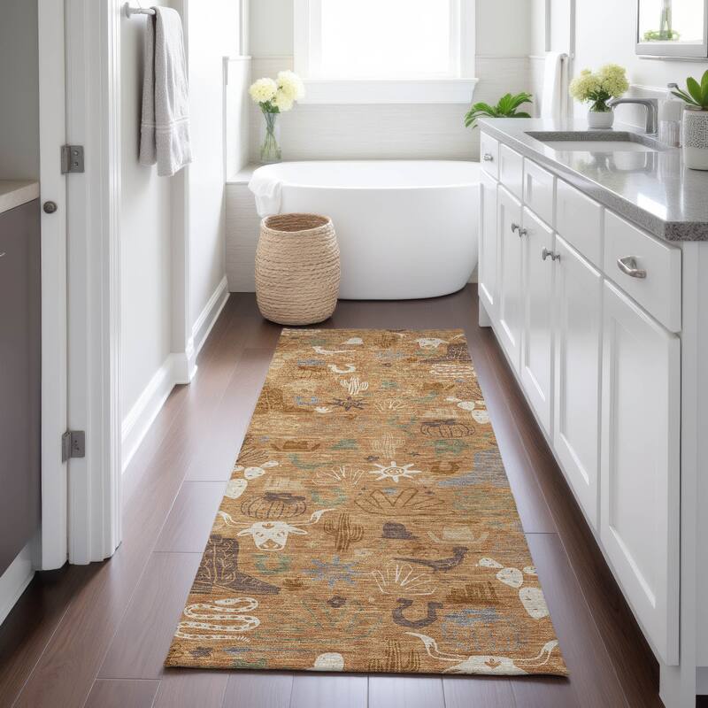 Machine Washable Indoor/ Outdoor Modern Ranch Chantille Rug