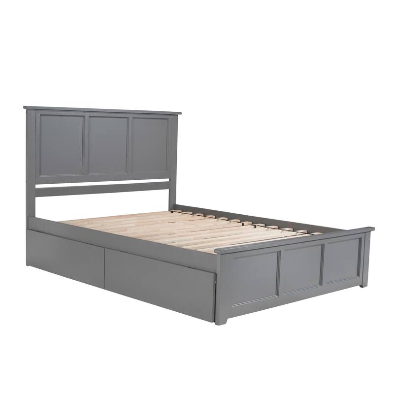 Platform Bed with Footboard & 2 Drawers - Storage Bed Frame - Slatted Support