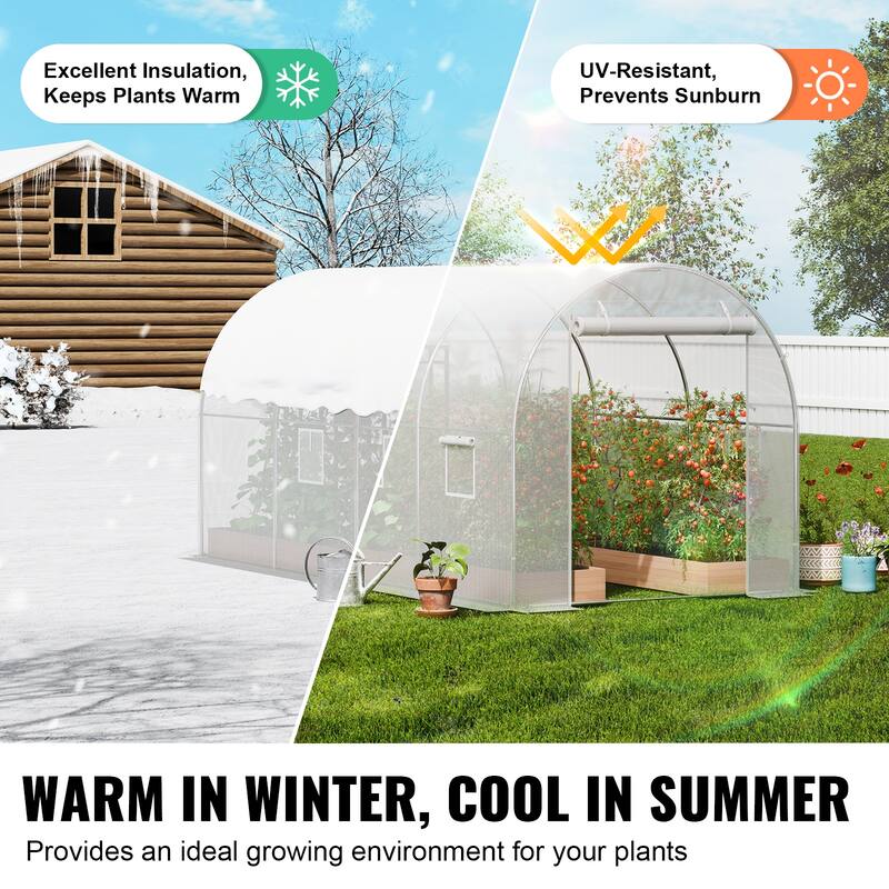 Walk-in Tunnel Greenhouse, Hoop House Greenhouse Tunnel, Plant Hot House with Galvanized Steel Frame, Green PE Cover