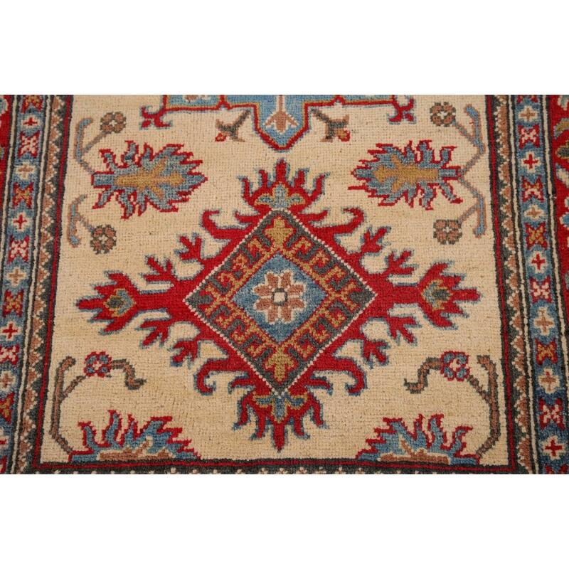 Traditional Kazak Oriental Foyer Rug Handmade Beige Wool Carpet - 3'3" x 4'11"