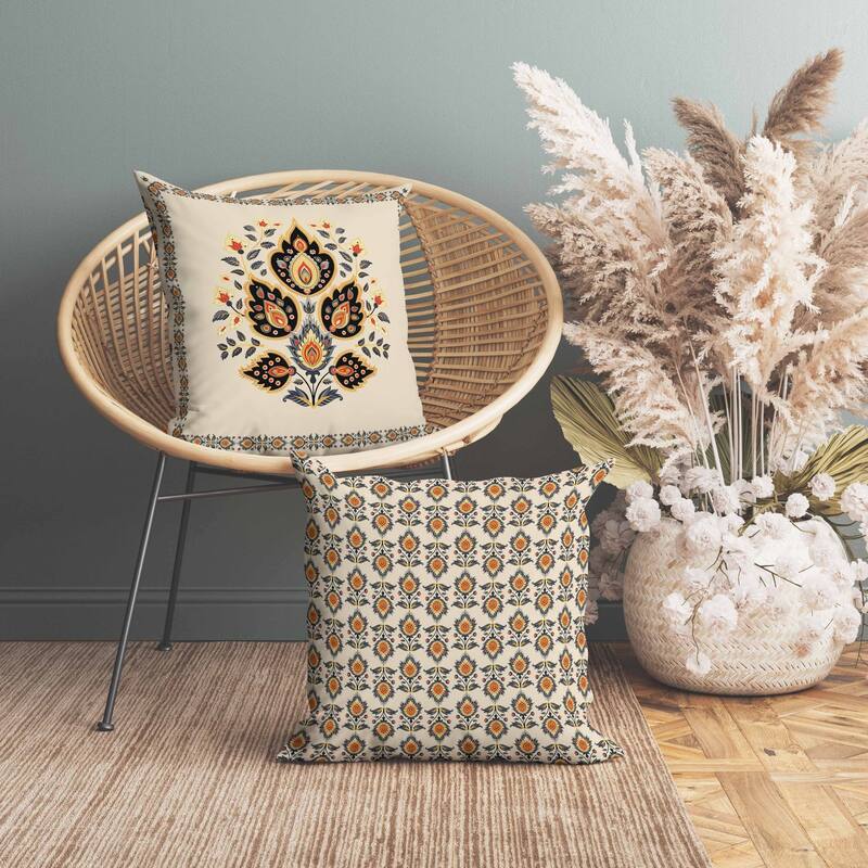 Vintage Verve Indoor/Outdoor Reversible Throw Pillow Orange and Black