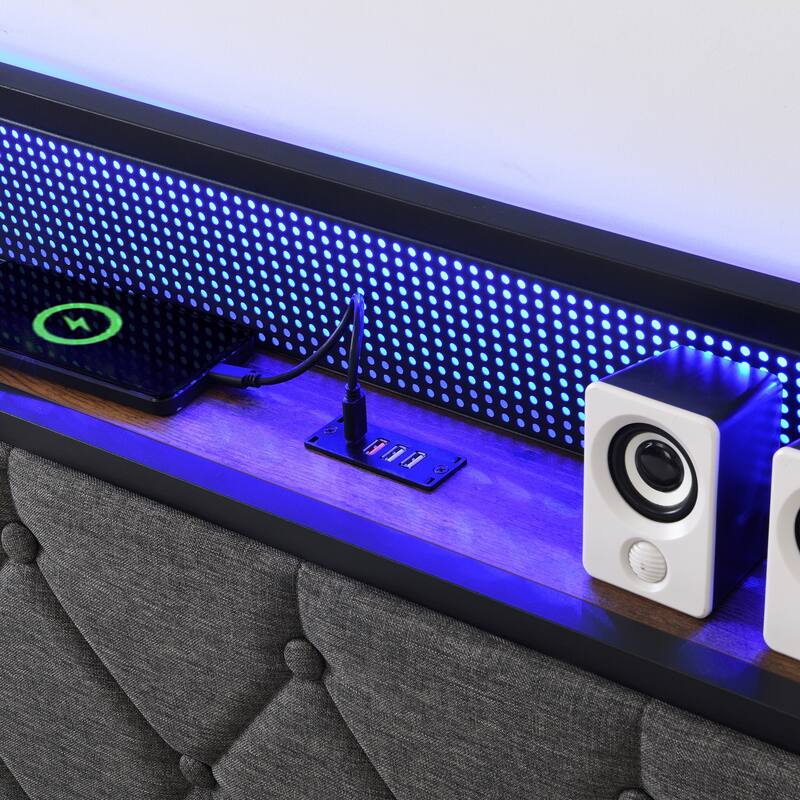 Noise Free Heavy Metal Platform Bed Frame with USB Ports & Light Control