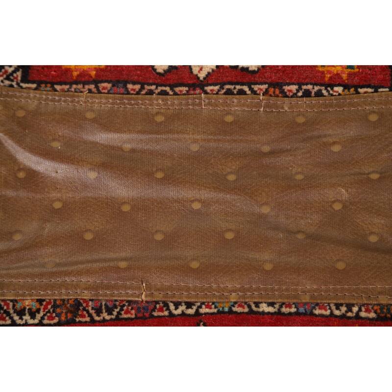 Red Geometric Saddle Bag Persian Accent Rug Hand-Knotted Wool Carpet - 1'1" x 2'7"