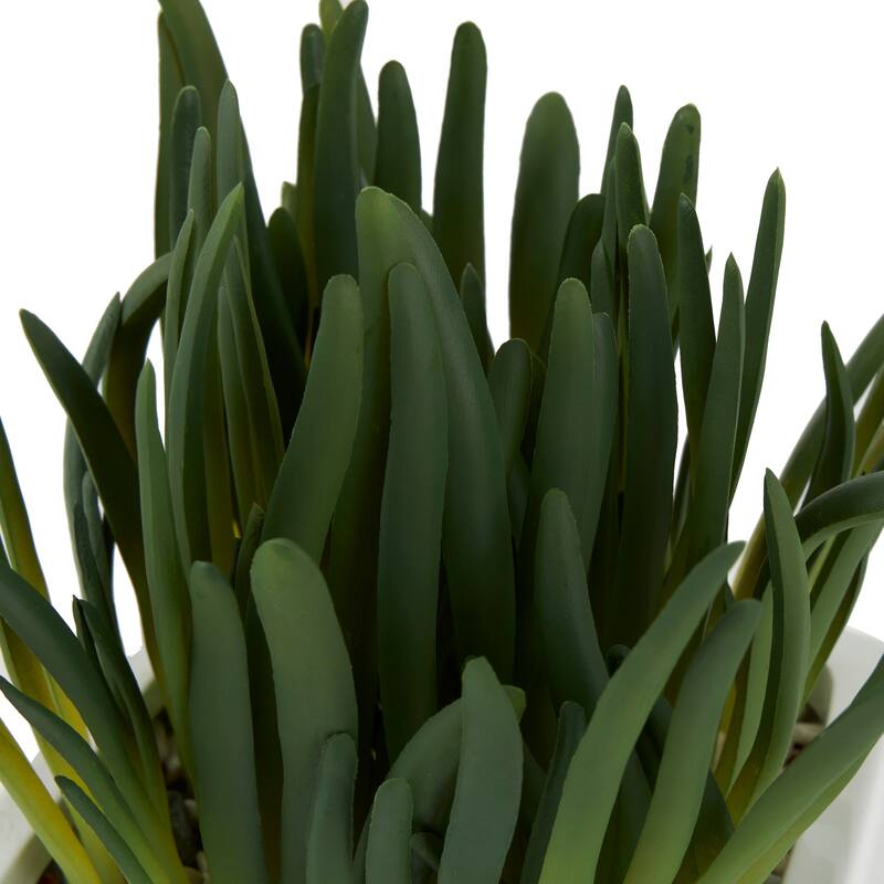 Faux Foliage Artificial Plant with White Ceramic Pot - Green - Roche River Decor - 6"W x 8"L x 8"H
