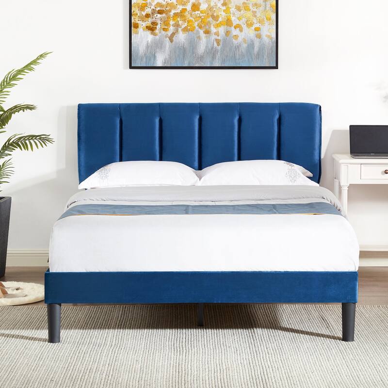 VECELO Tufted Upholstered Platform Bed Frame with Adjustable Height Headboard Twin/Full/Queen Size Beds