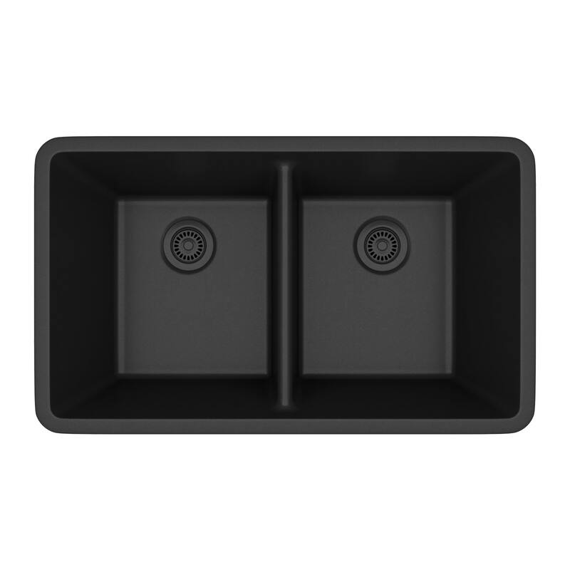 Lexicon Platinum 32" Quartz 50/50 Double Bowl Sink with Grids & Drain