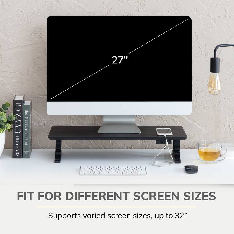 Jani Wood Monitor Stand Riser Desk - Ergonomic Design Stand, Desktop Organizer Table for Home, Office Workspace, Gaming Desk