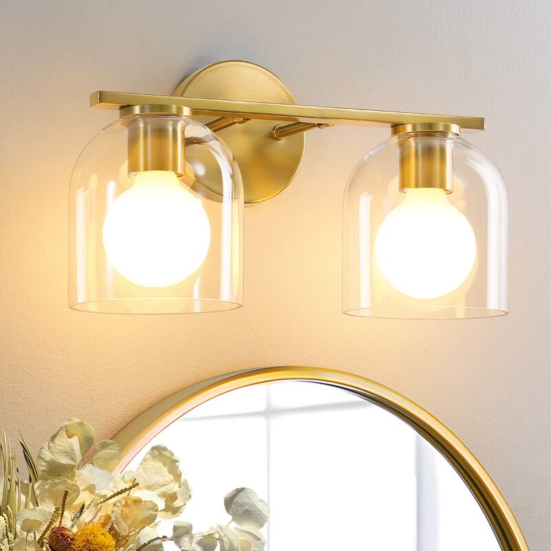 2/3/4-Light Dimmable Bathroom Vanity Light with Glass Shade - Matte Black - 2-Light - Gold