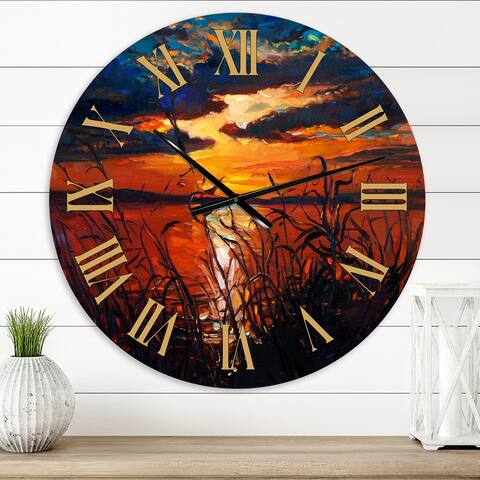 Designart 'Romantic Sunset By Lakeside' Farmhouse wall clock