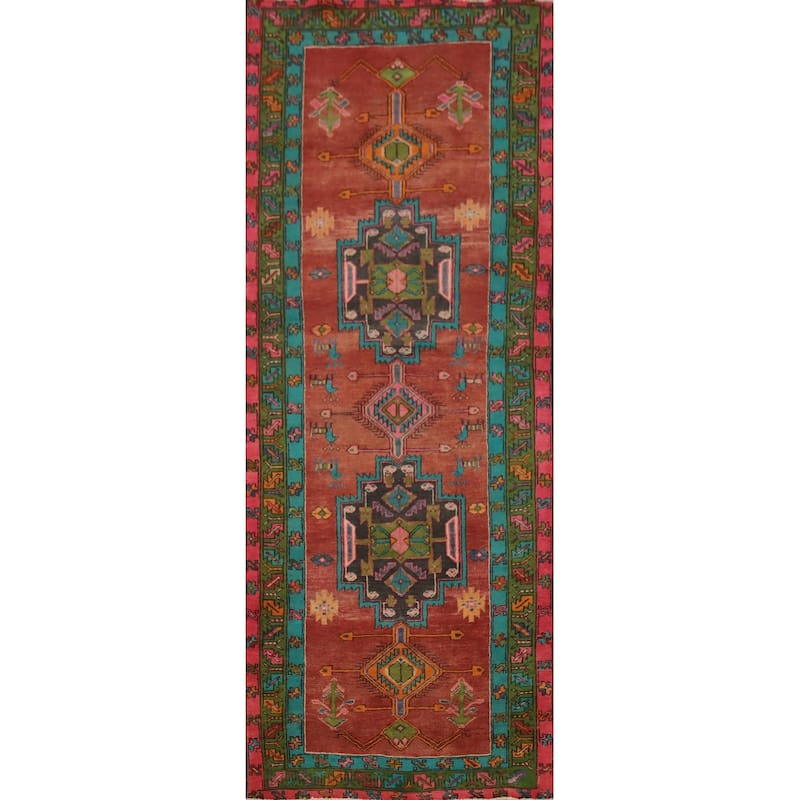 Hand Knotted Oriental 100% Wool Carpet Traditional Geometric Oranges & Rust Ardebil Runner Rug - 10' 2'' X 3' 9''