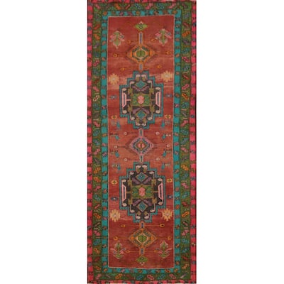 Hand Knotted Oriental 100% Wool Carpet Traditional Geometric Oranges & Rust Ardebil Runner Rug - 10' 2'' X 3' 9''