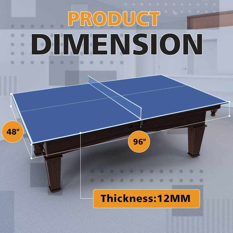 8ft Blue Mid-Size Ping Pong Conversion Top Foldable & Portable Table Tennis Table Top for Indoor Games