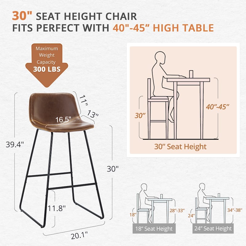 Modern Faux Leather Metal Frame Counter Height Bar Stools (Set of 3)