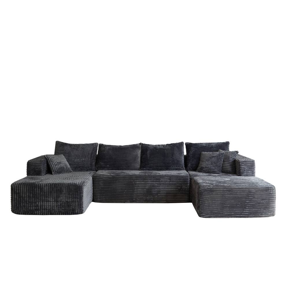 Modular Sectional Sofa with Chaise & Ottoman, Fabric Upholstered Boneless Cloud Sofa, Deep Seat Corner Sofa with Side Pockets
