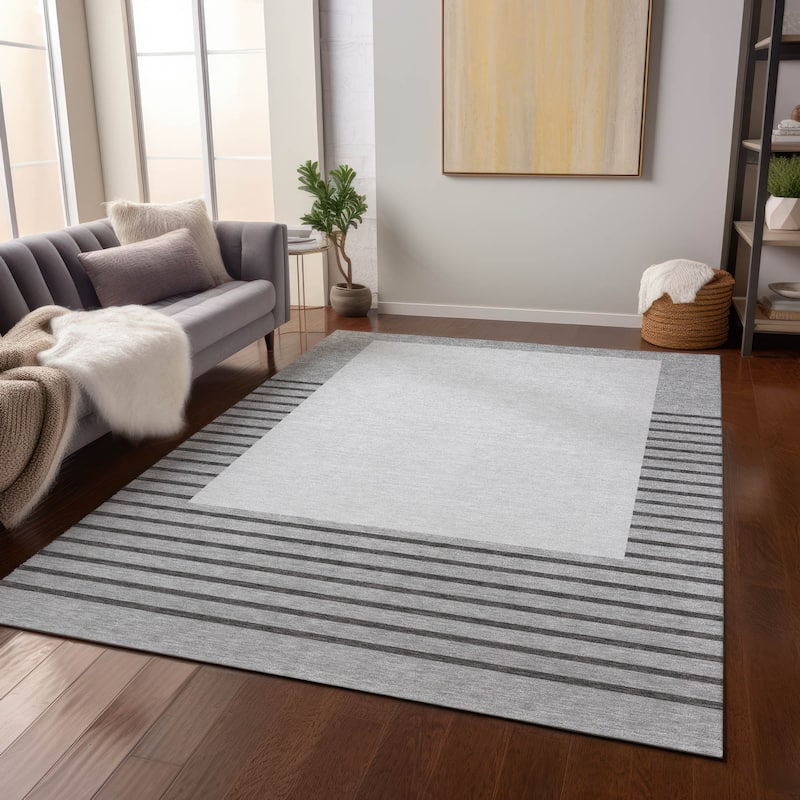 Machine Washable Indoor/ Outdoor Modern Deco Chantille Rug - Gray - 8' x 10'