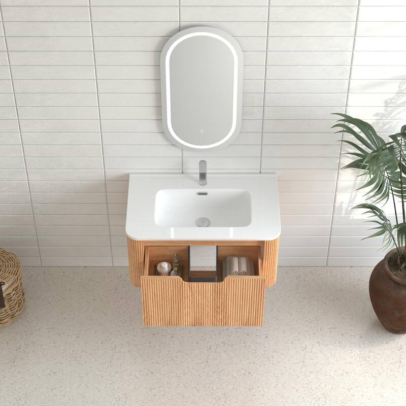 GDF Studio - Verona Floating Bathroom Vanity with Curved Edge Storage & Ceramic Basin without Faucet
