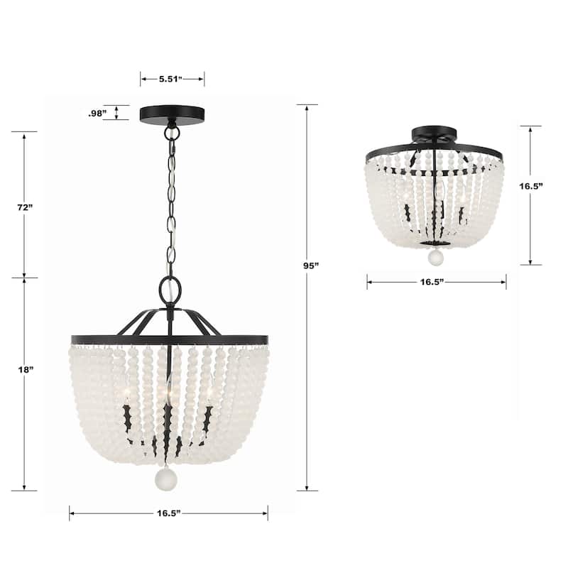 Rylee 4 Light Matte Black Frosted Beads Ceiling Mount - 16.5"W x 16.5"H