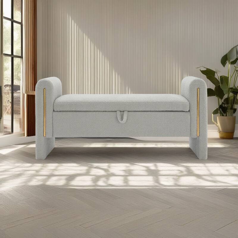 Christopher Knight Home - Athena Modern Teddy Fabric Bed-End Storage Bench with Arms