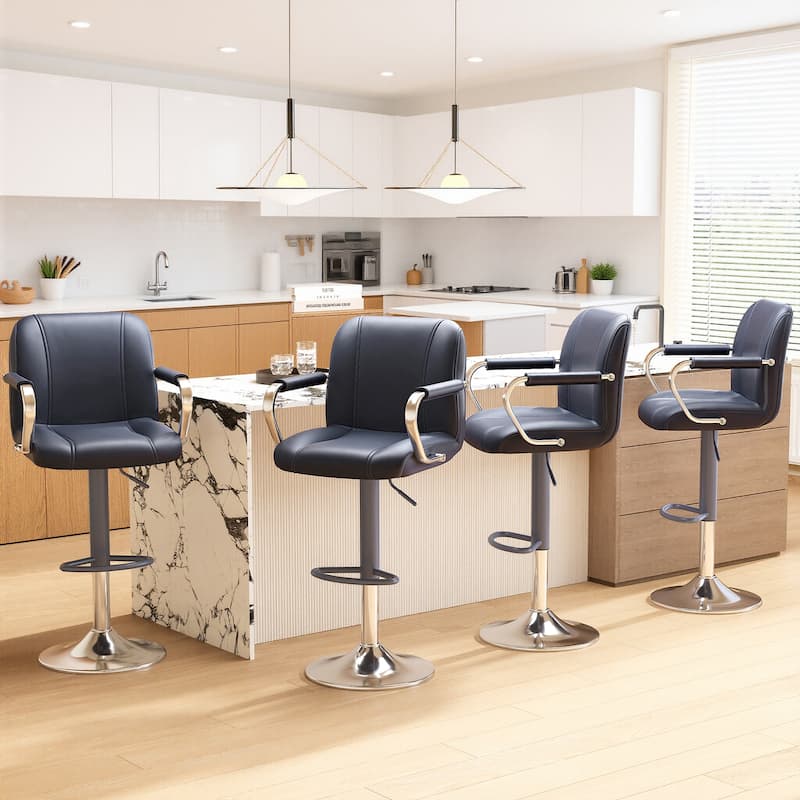 Swivel Bar Stools with Back Support - Adjustable Height Counter Stools for Kitchen Island & Home Bar - Blue - Set of 4