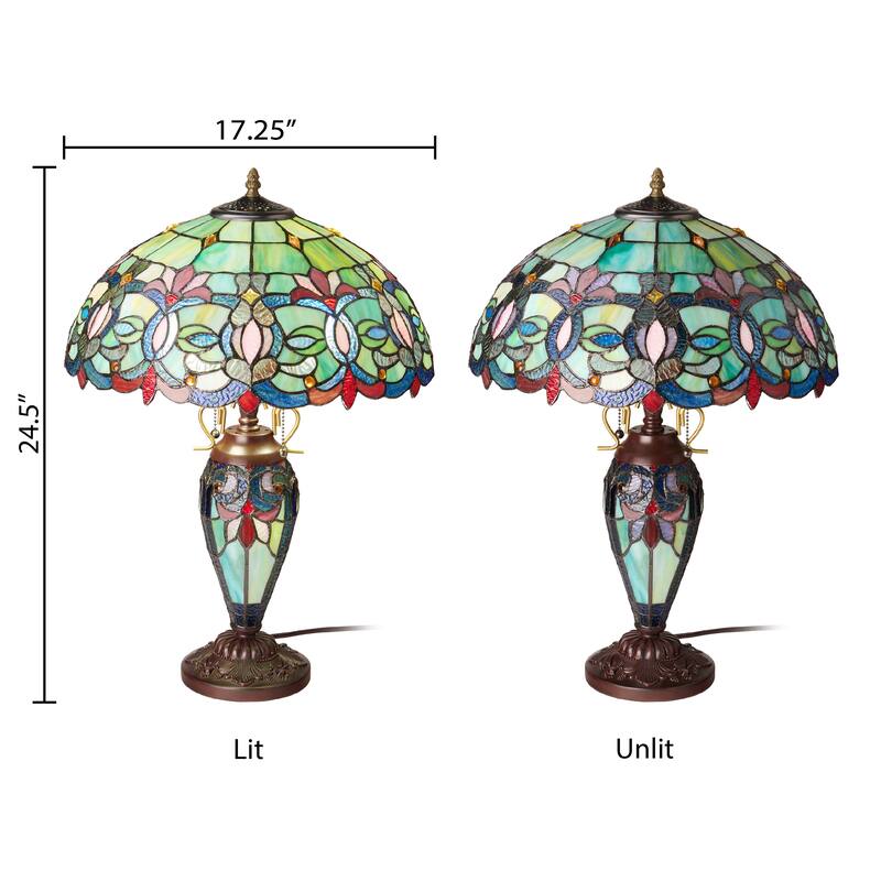 Winslow River of Goods Victorian Double Lit Stained Glass Dome Shade 24.5-Inch Table Lamp - 17.25" x 17.25" x 24.5"