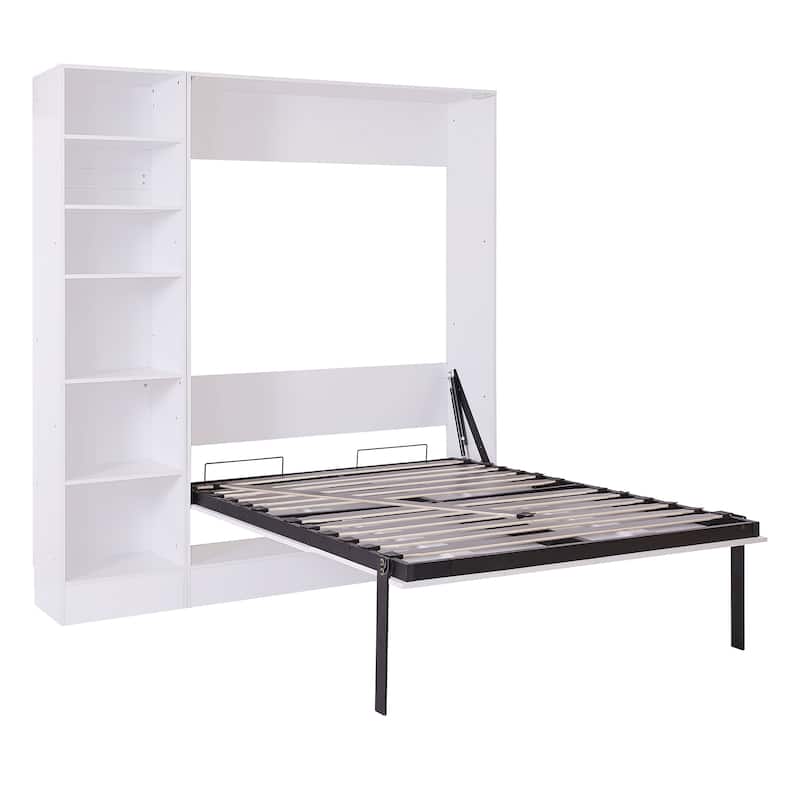 Foldable Bed w/ Recliner Sofa Murphy Bed Frame - Wall Bed w/ Daybed, White