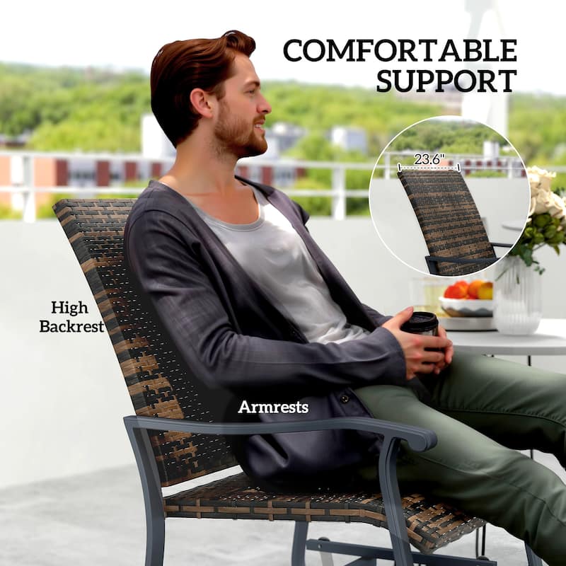 2-Piece Brown Outdoor Rattan Chairs with Swivel Gliding and Curved Arms for Comfortable Seating - 23.6" W x 30.7" D x 37.8" H