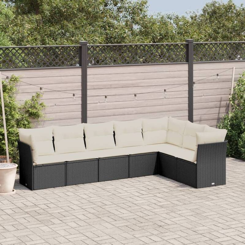 vidaXL Garden Sofa Set Black - Black and cream 7-Piece Without table