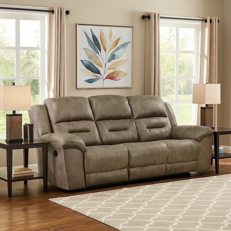 Henry 92 Inch Dual Manual Recliner Sofa Brown Microfiber, Solid Wood, Metal