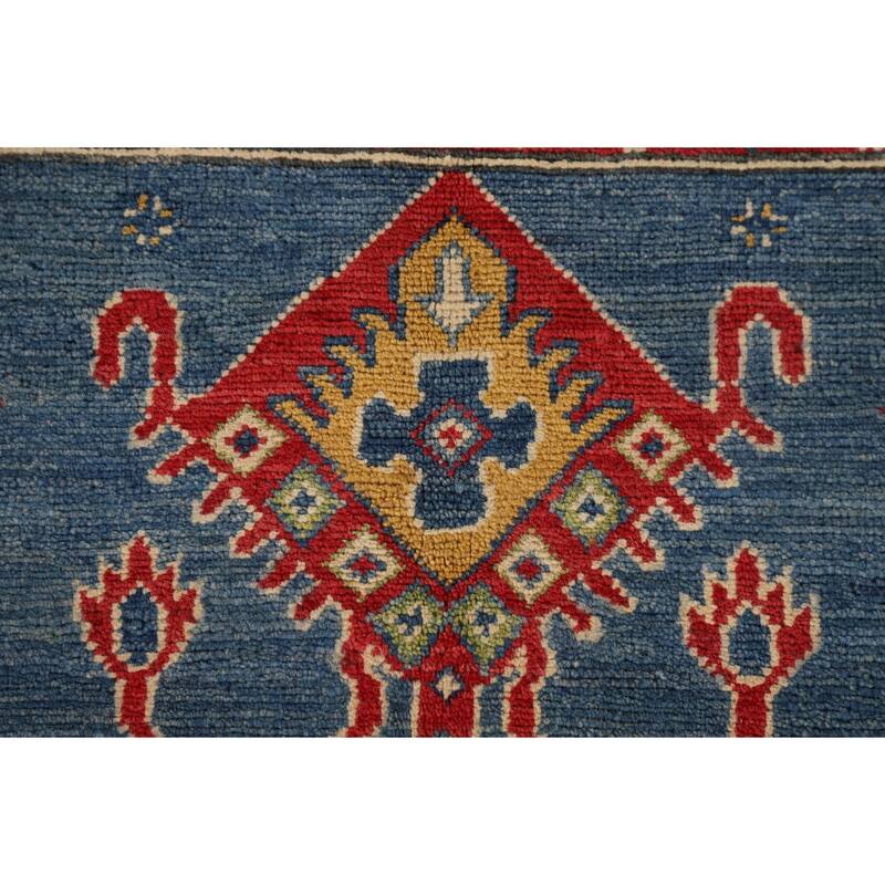 Traditional Blue Kazak Oriental Accent Rug Hand-Knotted Wool Carpet - 3'3"x 5'0"