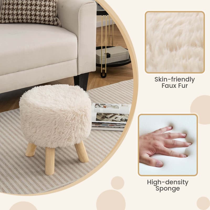 Costway Round Footstool Ottoman Faux Fur Upholstered Footrest with