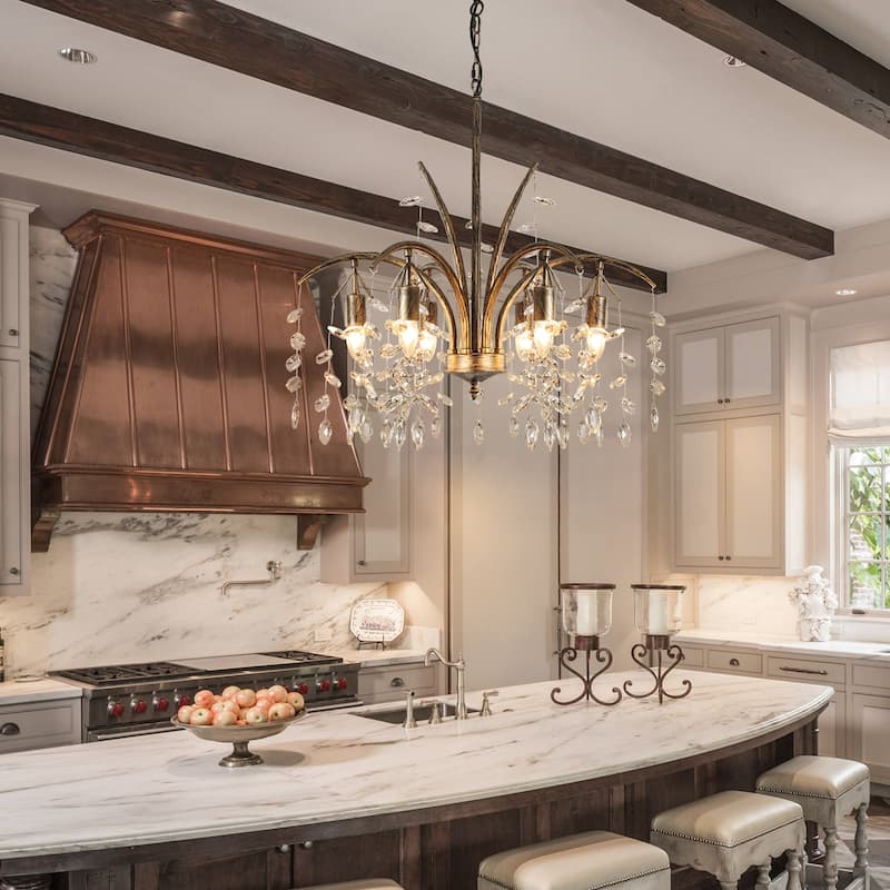 6 - Light Classic/Traditional Bronze Chandelier with Crystal Accents - Antique Bronze - W 27.6"