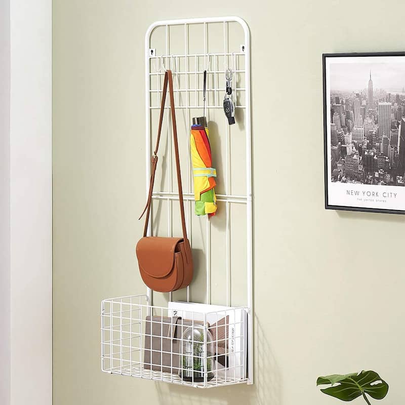VECELO White Coat Rack,Entryway Hall Tree, Wall Shelf with Hanging Hooks - White