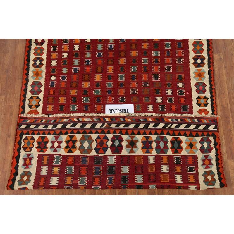 Vegetable Dye Tribal Kilim Qashqai Persian Vintage Wool Carpet - 5'9"x 9'7"