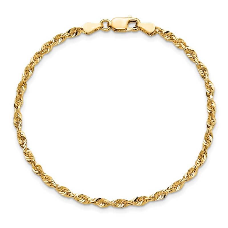 Curata 14k Yellow Gold 7" or 8" 2.75mm Diamond Cut Rope Chain Bracelet