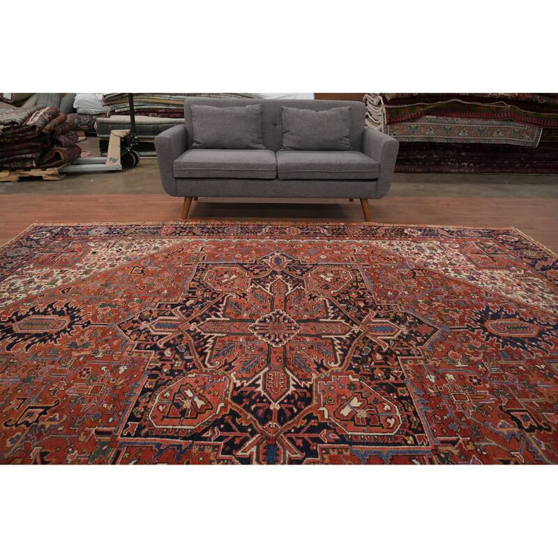 Hand Knotted Oriental 100% Wool Carpet Traditional Medallion Oranges & Rust Heriz Area Rug - 11' 6'' X 9' 1''