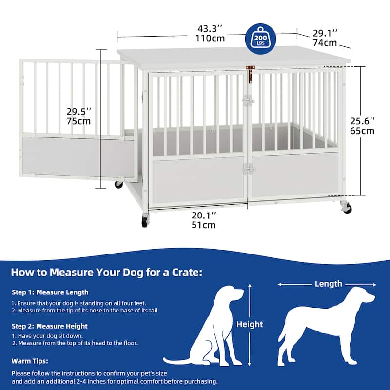 Moasis 38"/43" Dog Crate Furniture with Wheels & Double-Doors