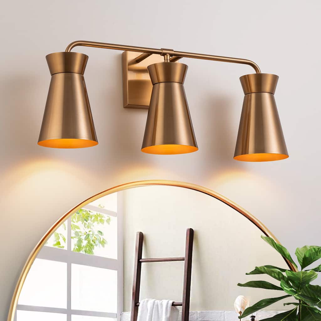 Modern 3-Light Wall Sconce - Brushed Brass Vanity Light for Bathroom, Bedroom, Hallway - 21.65"