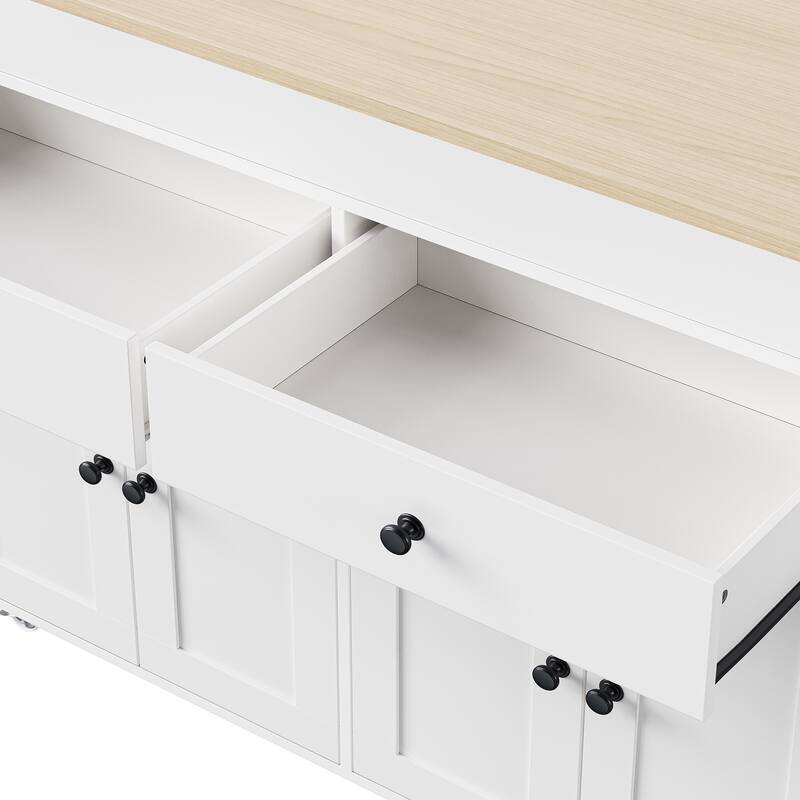 44'' Kitchen Island with Extendable Dining Table, Rolling Wheels, Spice Rack and 2 Drawers - 44'' x 19.75'' x 36.25''