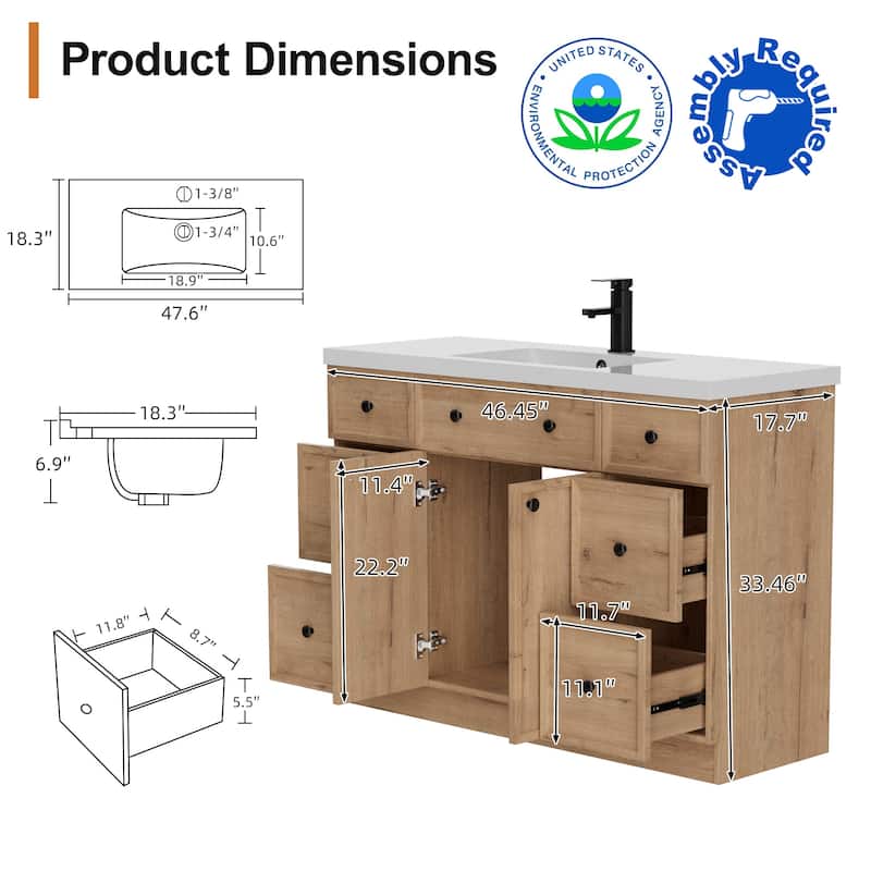 36"/48"/60"/72" Bathroom Vanity Set with Sink & Faucet