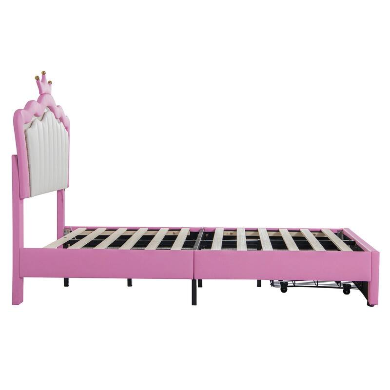 Modern Upholstered Princess Bed with LED Lights and Drawer