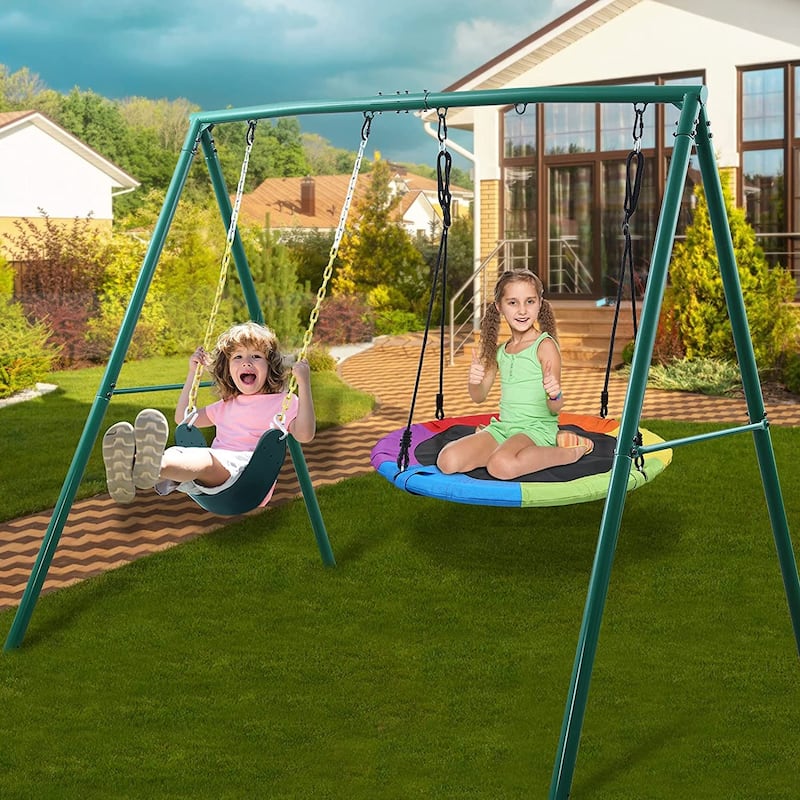 440lbs Heavy Duty A-Frame Metal Swing set Frame with 5 Hanging Hooks