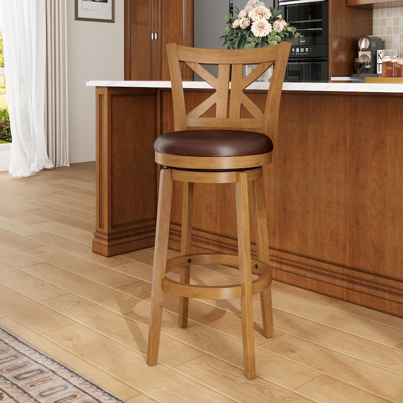 26"/30" Counter Height Bar Stools, Kitchen Wooden Swivel Bar Chairs with Back - Single - 30"Teak & Conker