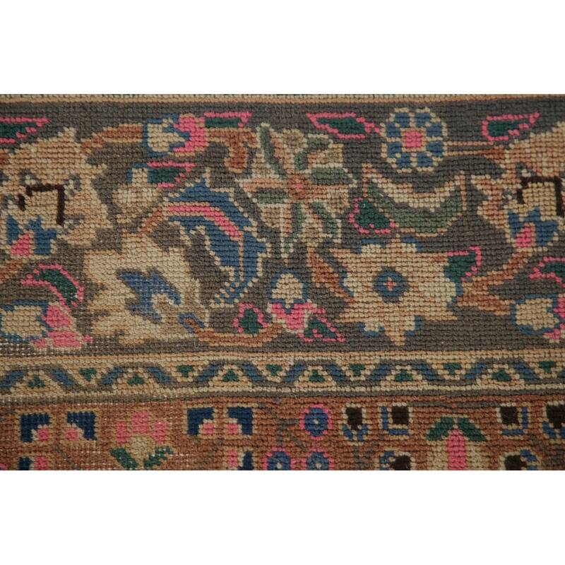Vintage Distressed Mashad Persian Area Rug Hand-knotted Wool Carpet - 7'11" x 11'1"