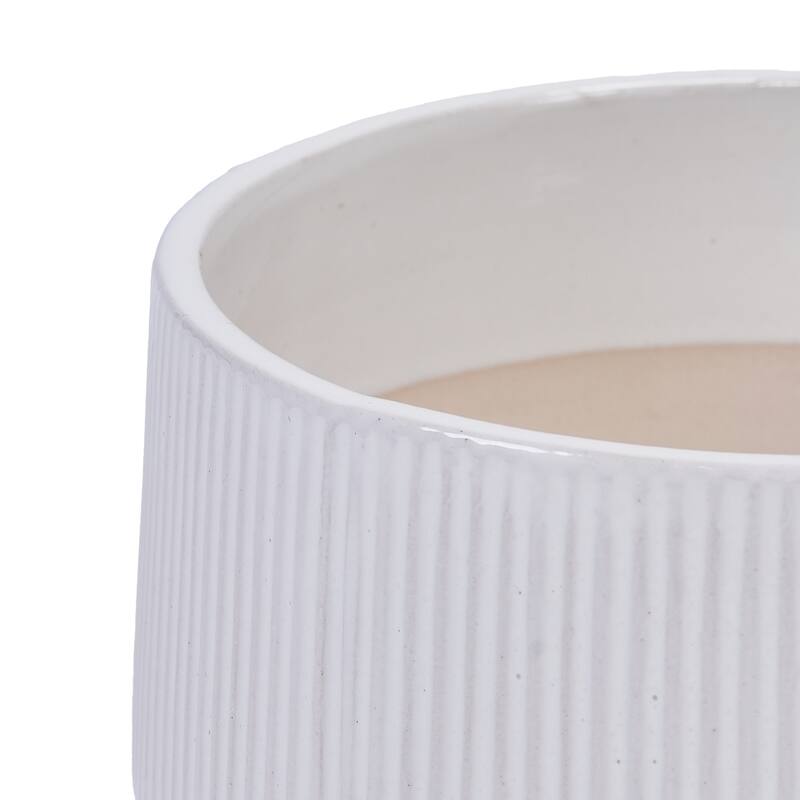 Set 2 Non-Porous Matte White Ribbed Ceramic Planter for Aquatic Plants