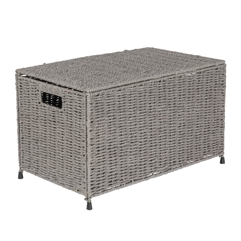 Household Essentials Woven Paper Rope Storage Chest with Hinged Lid and Integrated Handles - 19.7"L x 11.8"W x 11.8"H - 19.7"L x 11.8"W x 11.8"H - Grey