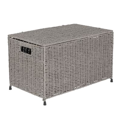 Household Essentials Woven Paper Rope Storage Chest with Hinged Lid and Integrated Handles - 19.7"L x 11.8"W x 11.8"H