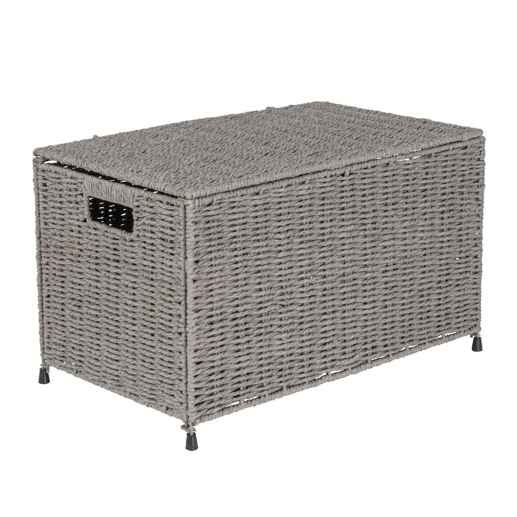 Household Essentials Woven Paper Rope Storage Chest with Hinged Lid and Integrated Handles - 19.7"L x 11.8"W x 11.8"H